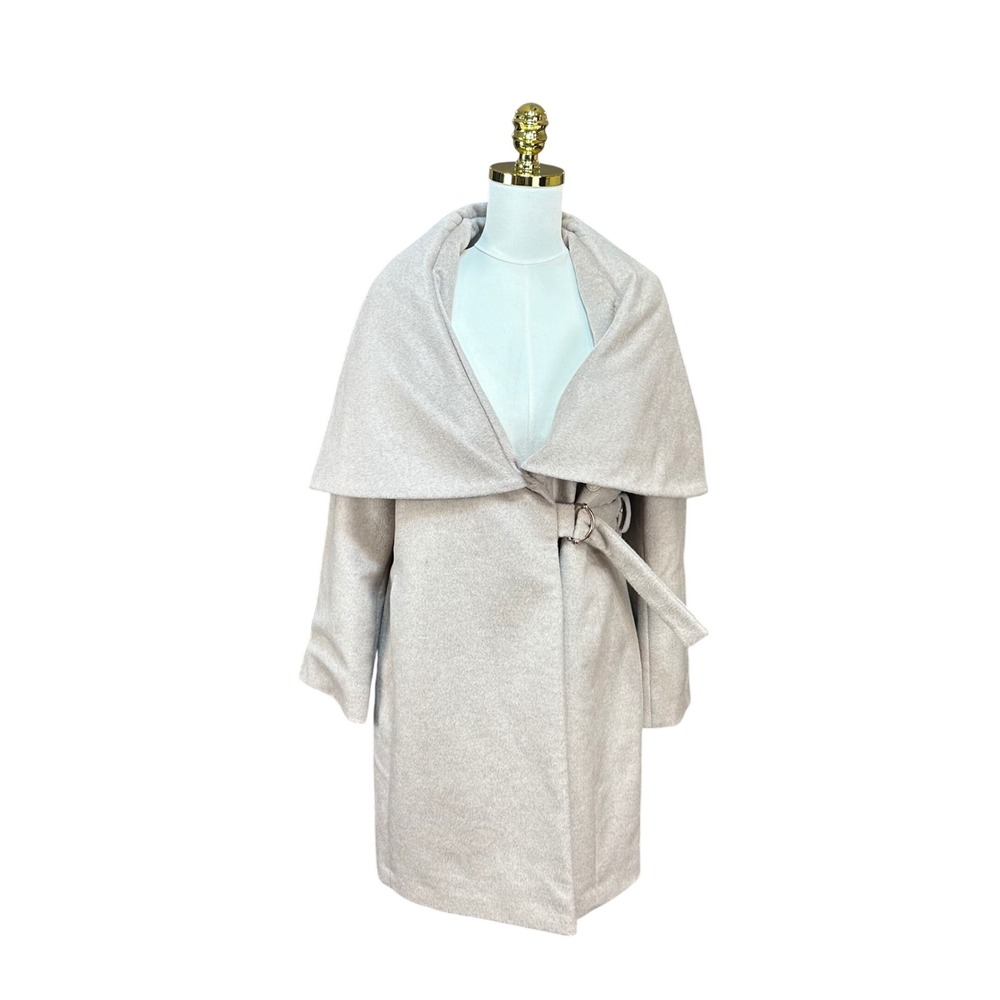 Via‎ Spiga Women Oatmeal Wool Blend Shawl Collar Hooded Wrap Coat XS Beige